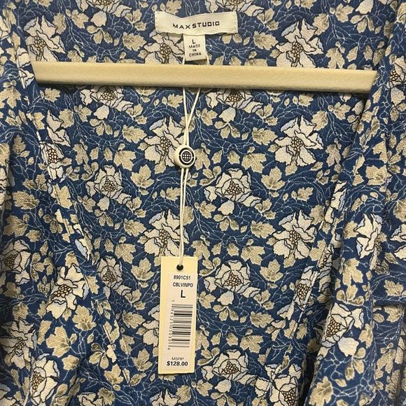 New Max Studio Blue Floral Sleeveless Wrap Dress Women’s Size Large Hi Low - Picture 6 of 7